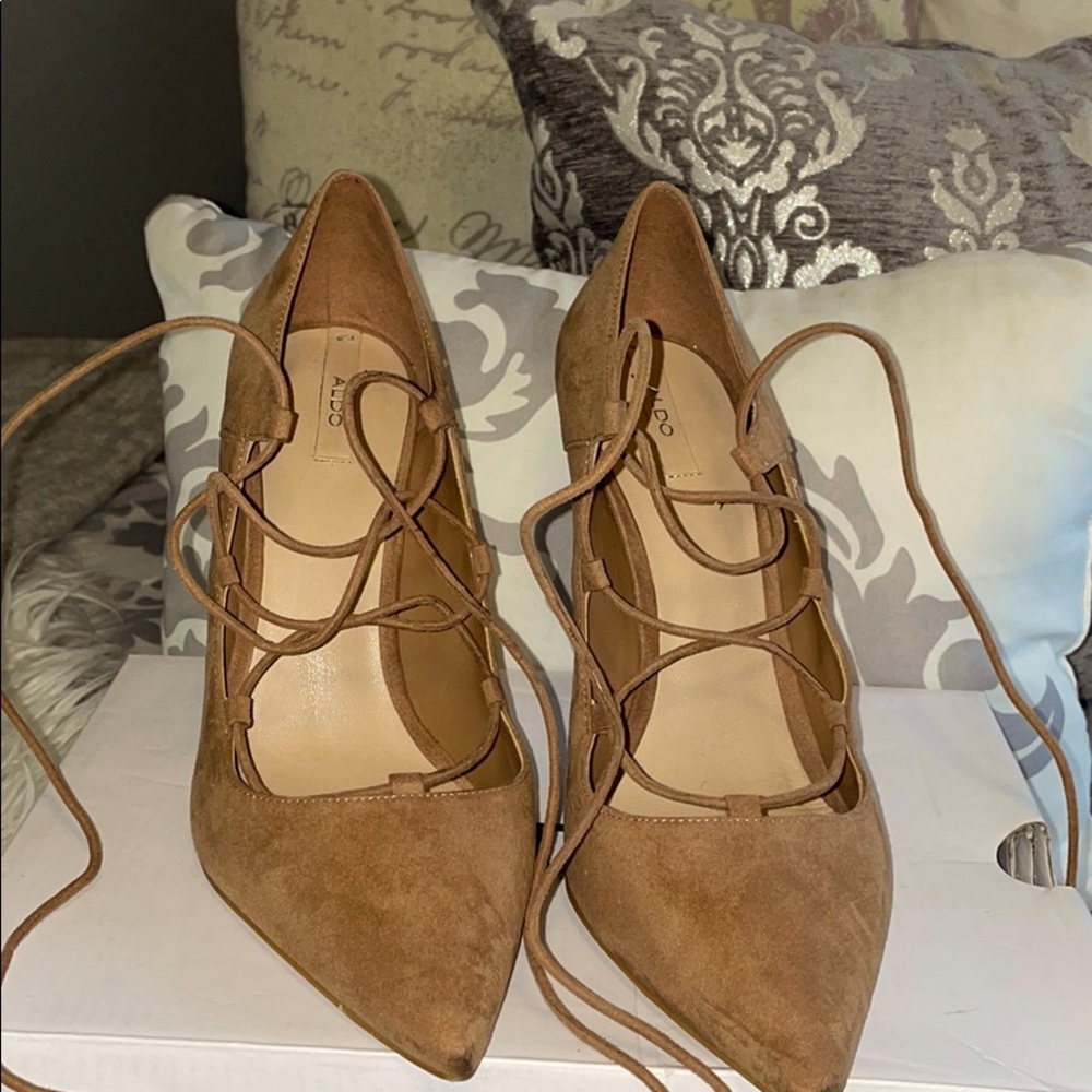 Aldo suede wrap around heels